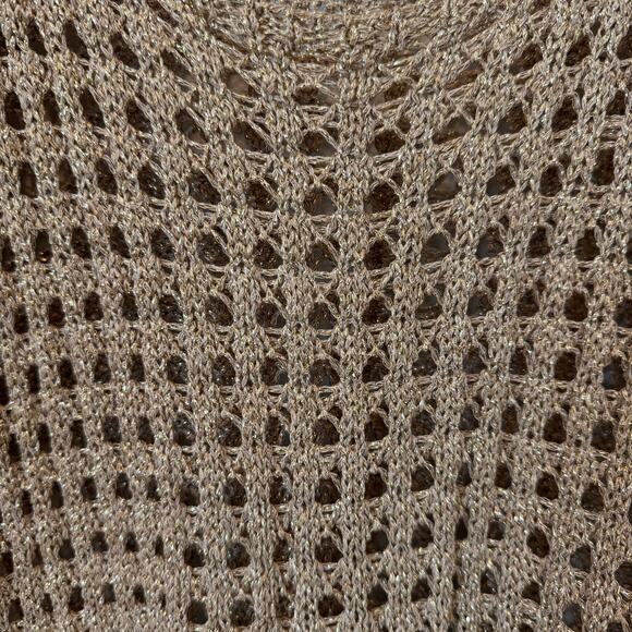 Italian Gold Woven Metallic Knit Pullover Cold Shoulder Tunic Cover-Up Top Dress - Picture 6 of 9